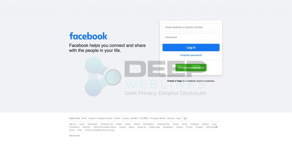 Facebook Onion site